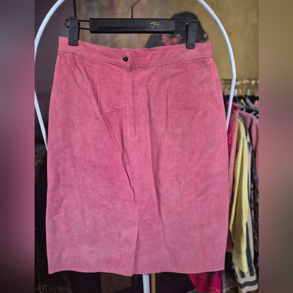 Pink Leather Midi Skirt